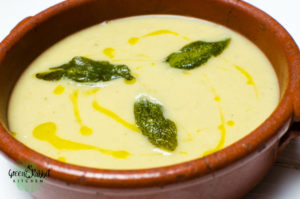 Vegan Celeriac and Asian Pear Soup with Crispy Sage